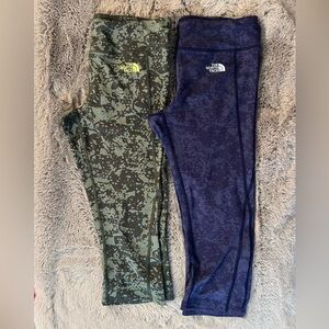 Two Pairs of North Face Women's Leggings - Camouflage Green and Navy